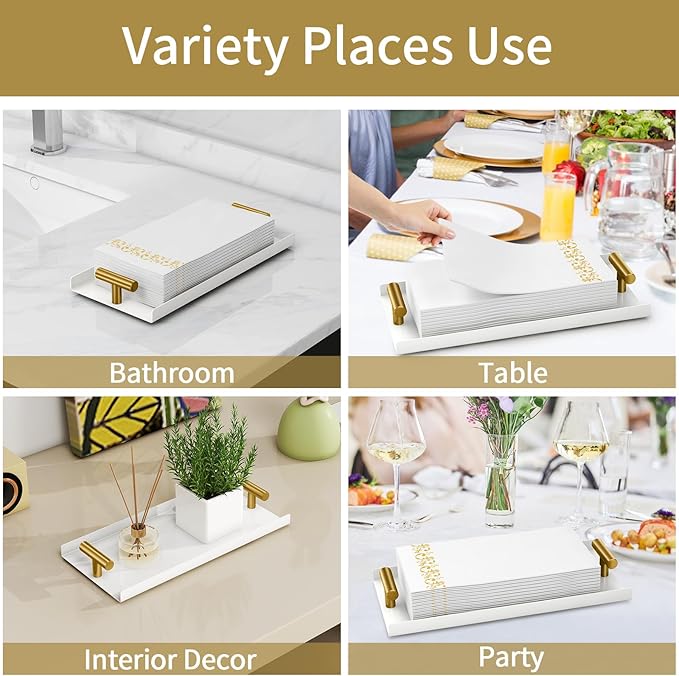 STWWO Napkin Holder for Bathroom, Guest Towel Holder Tray for Bathroom, White Guest Napkin Holders with Golden T-Handle, Disposable Hand Towel Tray for Guest Room, Table, Kitchen