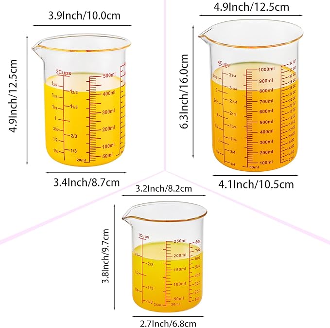 High Borosilicate Glass Measuring Cup Set-V-Shaped Spout,Includes 250ml(8OZ), 500ml(16OZ), and 1000ml(32OZ) Glass Measuring Beaker for Kitchen or Restaurant, Easy to Read - Image 8