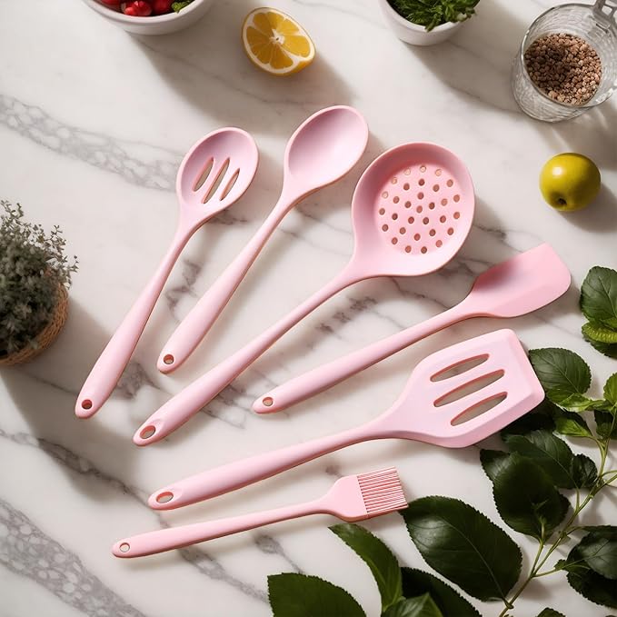 Silicone Kitchen Utensils Set - 15 Pieces Non Toxic Silicone Utensils Set For Cooking,428°F Heat Resistant Food Grade Kitchen Tools,Dishwasher Safe (Pink, 15 Piece Set)