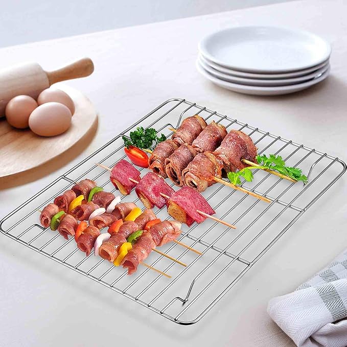 TeamFar Toaster Oven Pan Tray with Cooling Rack, Stainless Steel Toaster Ovenware Pan, Compact 8''x10.5''x1'', Healthy & Non Toxic, Rust Free & Easy Clean - Dishwasher Safe