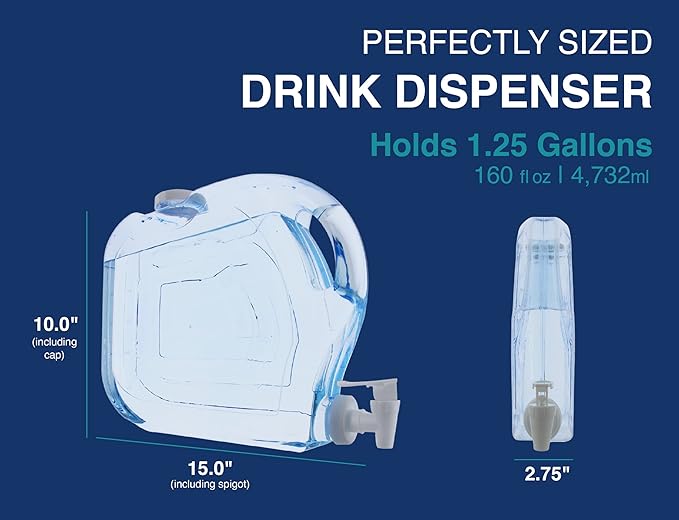 Arrow Home Products Ultra Slimline Drink Dispenser for Fridge, 1.25 Gallon - Plastic Beverage Dispenser with Spigot for Easy Dispensing - BPA Free Clear Plastic - Convenient Handle, Easy-Pour Spout