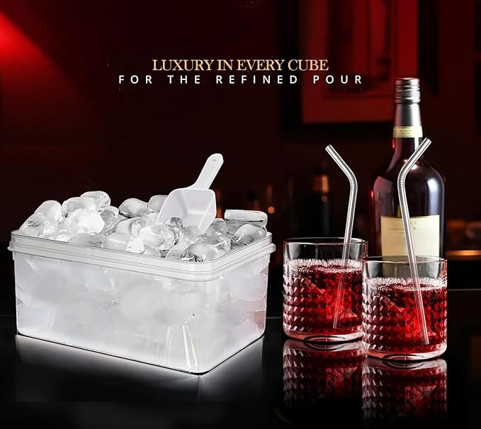 56pcs Ice Cube Tray with Lid and Bin – Stackable 4 Trays Plastic Silicone Freezer Mold, Large Ice Bucket with Scoop, Tong & 2 SS Straws – Easy Release Ice Maker for Cocktail, Coffee, RV, Whiskey - Image 8