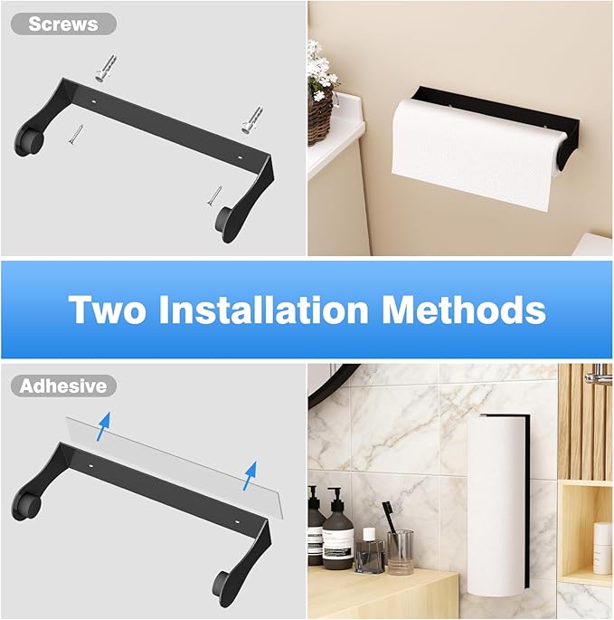 Paper Towel Holder Under Cabinet, Black, Adhesive & Wall Mount, Under Counter Paper Towel Rack for Kitchen and Bathroom, Home and Kitchen Decor - Image 6