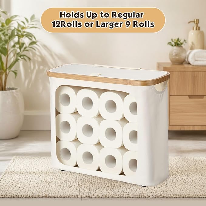 Toilet Paper Basket with Lid & Bamboo Handle, Highland Cow are You Pooping Toilet Paper Storage Holder Waterproof Oxford Bathroom Organizer, Free Standing Tissue Holder for 9-12 Rolls