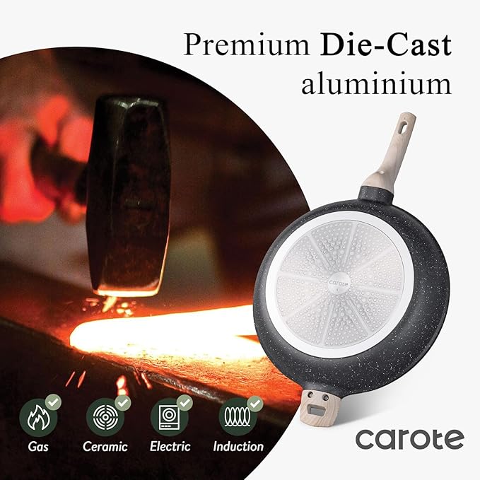 CAROTE 12.5 inch Nonstick Frying Pan Skillet,Non Stick Granite Fry Pan Egg Pan Omelet Pans, Stone Cookware Chef's Pan, PFOA Free,Induction Compatible - Image 7