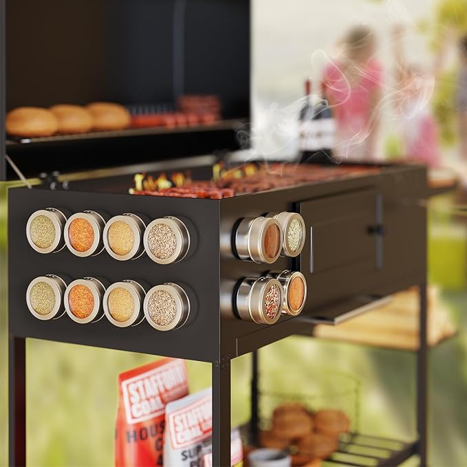 Vetacsion Set of 16 Magnetic Spice Tins with 4 Metal Wall-Plates,100 Preprinted Seasoning Label Stickers,2 Styles for 3 oz Herb Jars - Image 9