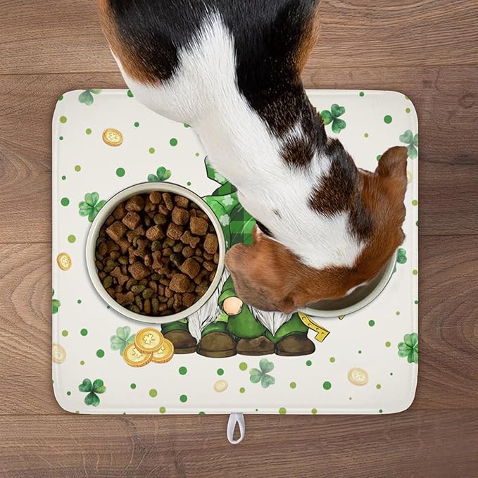 St Patrick's Day Gnome Dish Drying Mat for Kitchen Counter,Inch Lucky Shamrock Gold Coin Drying Mat 16 x 18 Inch with Absorbent Reversible Microfiber Dish Drying Pad for Coffee Bar - Image 9