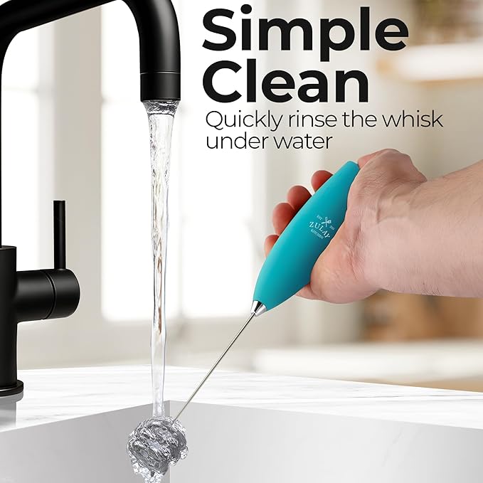 Zulay Kitchen Patented Tornado Triple Whisk Milk Frother with 4 Duracell Batteries – Handheld Foam Maker for Coffee, Lattes, Matcha & Hot Chocolate – Rich, Creamy Froth in Seconds - Teal Blue - Image 9