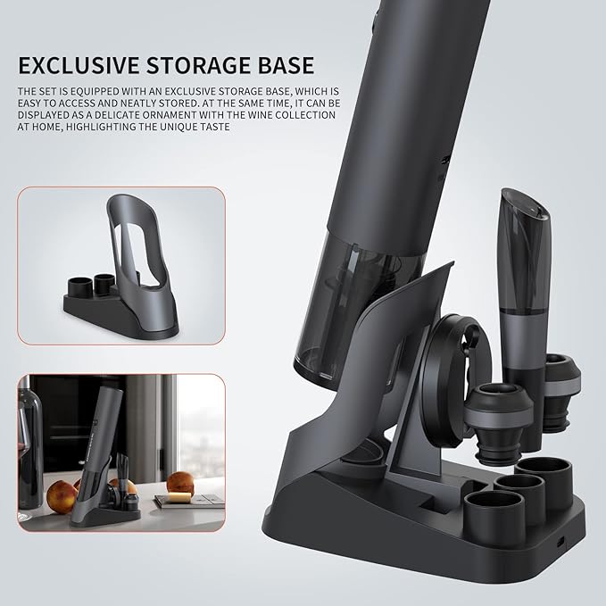 CIRCLE JOY Rechargeable Electric Wine Bottle Opener Set 7-in-1 Aluminum Alloy Wine Gift Set with 2-in-1 Electric Corkscrew & Vacuum Pump, Foil Cutter, Wine Pourer, Charging Base and 2 Wine Stoppers - Image 7