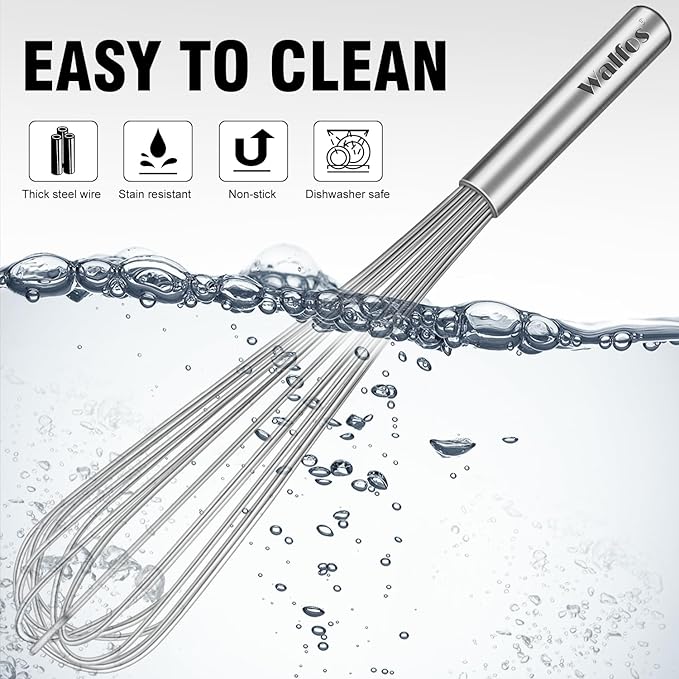 Walfos Whisks Large Whisk Set of 2, Heavy Duty Stainless Steel Wire Whisk Ideal For Beating Eggs, Mixing Batter & Blending Sauces.(13in+17in) - Image 9
