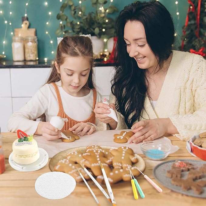 Cookie Decorating Supplies Including 2Pcs Acrylic Cookie Turntable 6Pcs Cookie Scribe Needle 4Pcs Silicone Mesh Mats 6Pcs Cookie Decoration Brushes 8Pcs Rubber Feet Bumpers