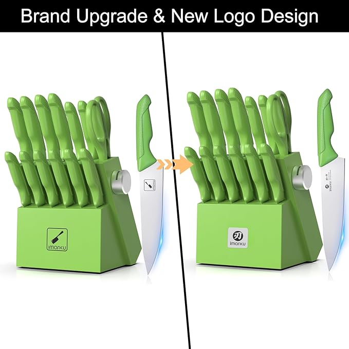 imarku® Knife Set with Block, Sharp Knife Sets with Built-in Sharpener, Japanese Stainless Steel Kitchen Knife Set with Non-Slip Ergonomic Handle, Dishwasher Safe, Best Holiday Gift, Teal Green - Image 8