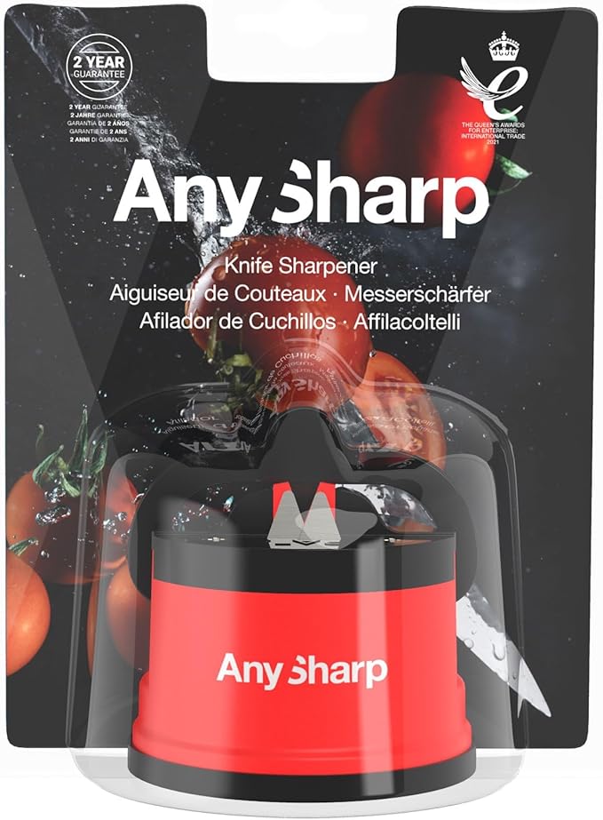 AnySharp – Global – Hands Free Knife Sharpener - Easy to Use Sharpening Tool with PowerGrip Suction Base and 20-Degree Pre-Set Angle - for All Knives: Chef's, Serrated, and Hardened Steel - Red - Image 10