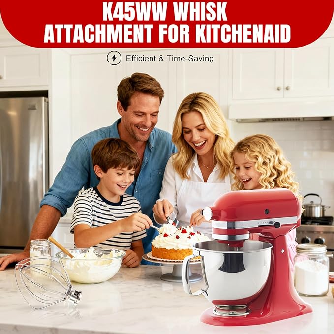 Dishwasher Safe K45WW Wire Whip for Kitchenaid Whisk Attachment 4.5QT-5QT Tilt-Head Stand Mixer,-All Stainless Steel Kitchen aid Whisk Attachment for Cream, Frostings, Cakes - Image 7