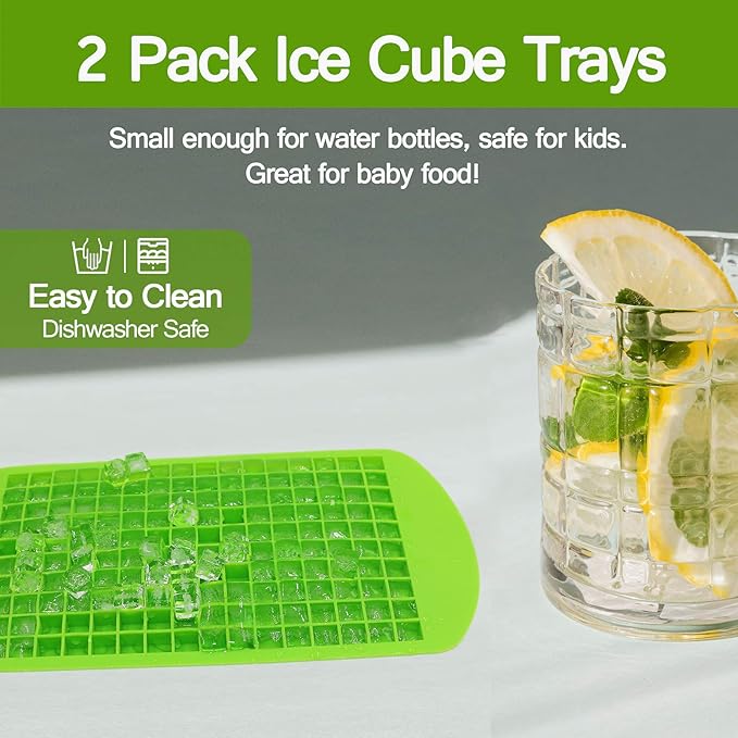 Silicone Mini Ice Cube Trays 2 Pack, 160 Small Ice Cube Molds Easy Release Crushed Ice Cube for Chilling Whiskey Cocktail, BPA Free Flexible Stackable and Durable Soft Mold Storage Containers (Green) - Image 7