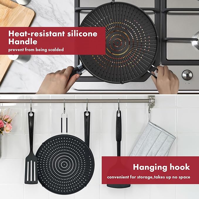 INYOU Silicone Splatter Screen for Frying Pan Suitable for 13” Pans, Multi-Use Grease Splatter Guard Heat Resistant to Hot Oil Food Safety Oil Splash Guard - Image 7