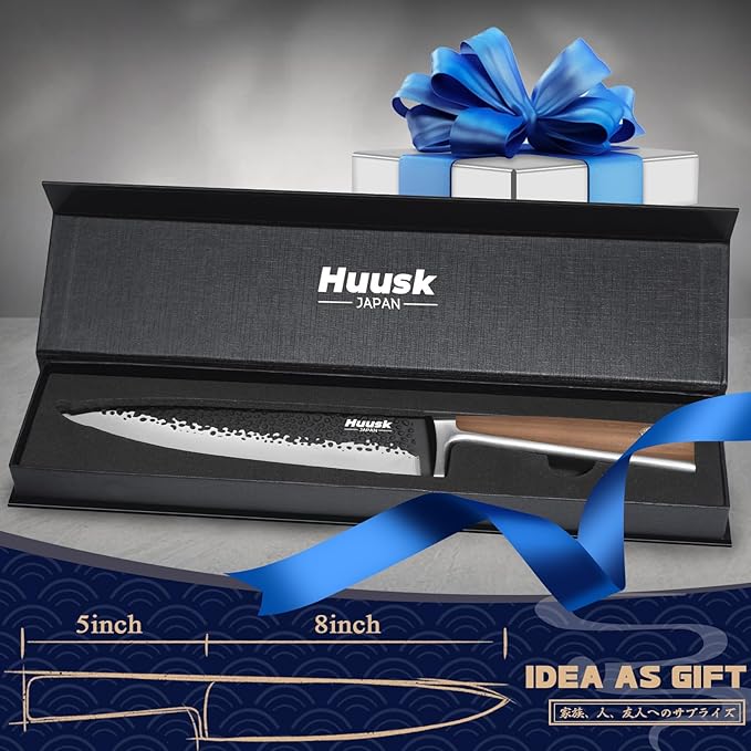 Huusk Japanese Chef Knife 8 Inch Gyuto Kitchen Knife Hand Forged Sushi Knives with Ergonomic Handle Professional Cooking Knife for Cuttting Meat Vegetables Premium Giftbox - Image 6