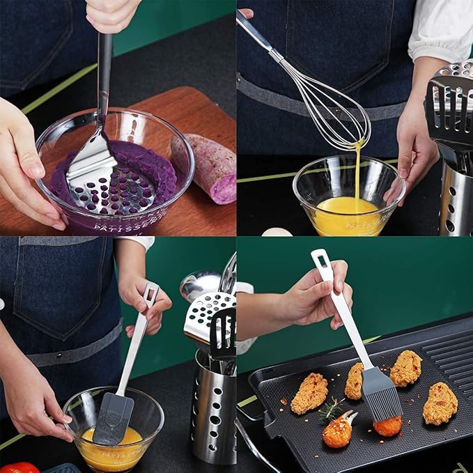 Stainless Steel Cooking Utensils Set, Berglander 13 Pieces Kitchen Utensils Set, Kitchen Tools Set With Utensil Holder Non-Stick And Heat Resistant,Dishwasher Safe, Easy to Clean (13 Packs) - Image 7