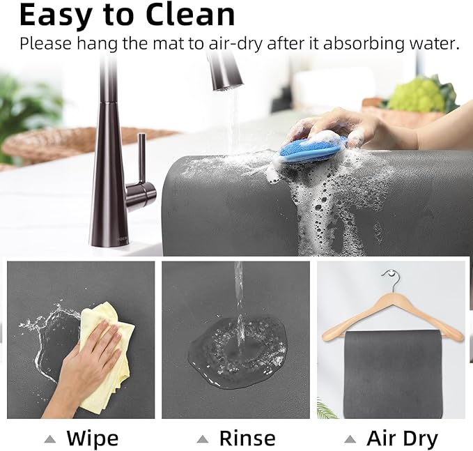 LOPNUR Kitchen Dish Drying Mat, 31.5"x17" Extra Large Dish Drying Mats for Kitchen Counter, Diatomite Coffee Mat, Super Absorbent Dish Drying Pad, Heat Resistant Mat with Anti-slip Rubber Backed, Grey - Image 9