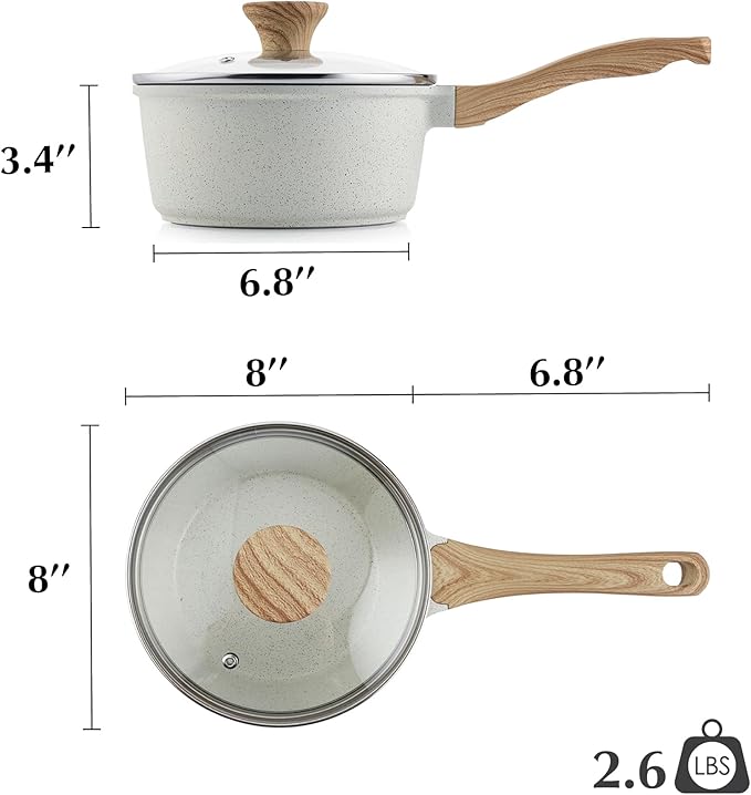 SENSARTE White Ceramic Nonstick Saucepan with Lid 2.5 Quarts, Medium Cooking Pot with Stay Cool Handle, Induction Compatible Saucepot, White Granite Coating, Free of Intentionally Added PTFE/PFOA/PFAS - Image 8