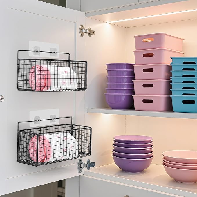 2 Pack Large Adhesive Cabinet Organizer - Lid Organizer Inside Cabinet Wall Mounted Pantry Door Caddy for Kitchen Containers Lid Kitchen Under Sink Basket - Image 6