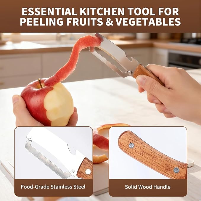 2 Pack 2 in 1 Multi-Functional Vegetable Peeler for Kitchen, Ultra-Sharp Stainless Steel Blade with Ergonomic Wooden Handle & Bottle Opener, Premium Kitchen Tool for Potato, Apple, Carrot, Pumpkin - Image 7