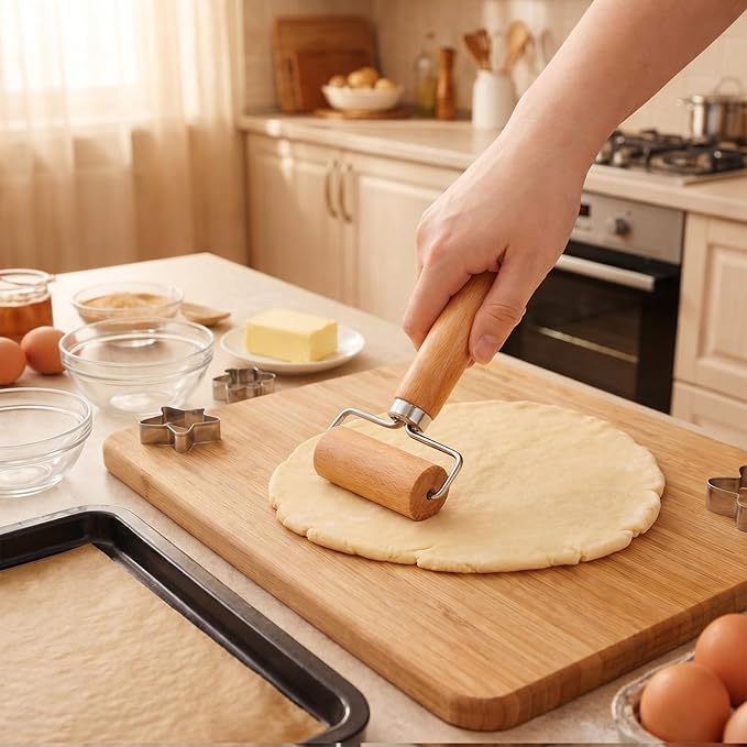 1 Pcs Wooden Dough Roller, Wooden Rolling Pin, Non-Stick Baker Pastry Roller, Pizza Rollers, Small Rolling Pin, Dough Baker Rollers Set for Home Kitchen Baking Cooking (6 Inch)
