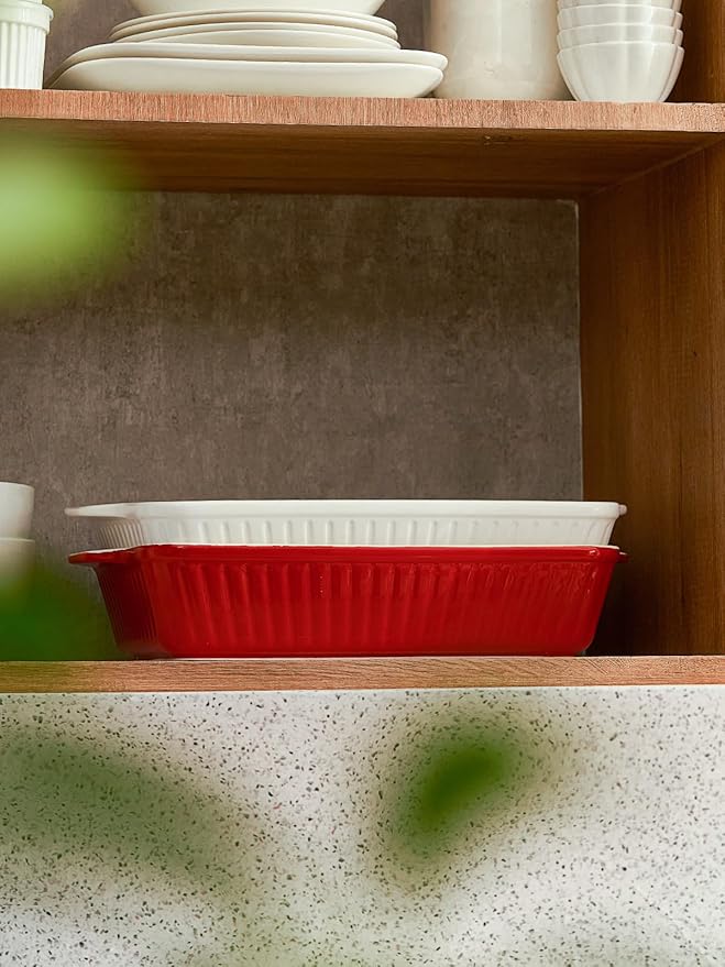 DOWAN 9x13-inch Deep Casserole Baking Dish for Lasagna, 135 oz Ceramic Pan with Handles, Oven Safe for Baking and Home Decor, Red - Image 7