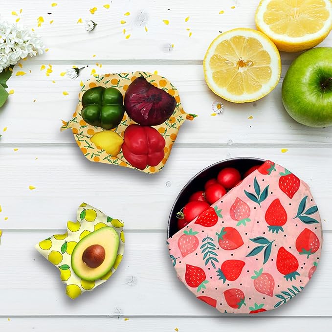 Reusable Beeswax Wrap - 9 Pack Eco-Friendly Beeswax Wraps For Food, Organic, Sustainable, Biodegradable, Zero Waste, Plastic-Free Food Storage, 1L Strawberry, 3M Orange, 5S Lemon Patterns - Image 7