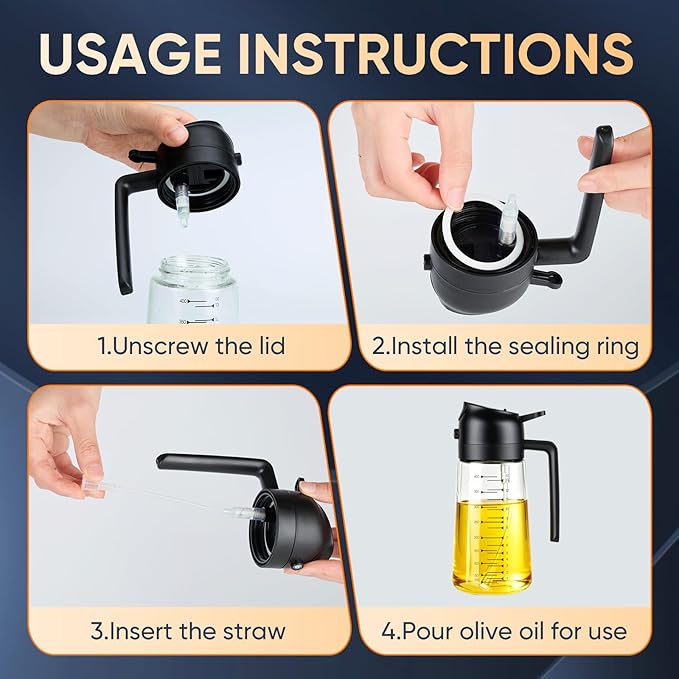Olive Oil Sprayer for Cooking – 2 in 1 Olive Oil Dispenser Bottle for Kitchen(16 Oz)