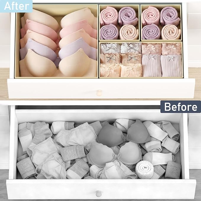 DIMJ Drawer Organizer Clothes, 30 Pack Dresser Organizer, Foldable Closet Organizers and Storage, Fabric Dresser Bins, Drawer Dividers for Nursery, Baby Clothes, Underwears, Sock,Beige - Image 6