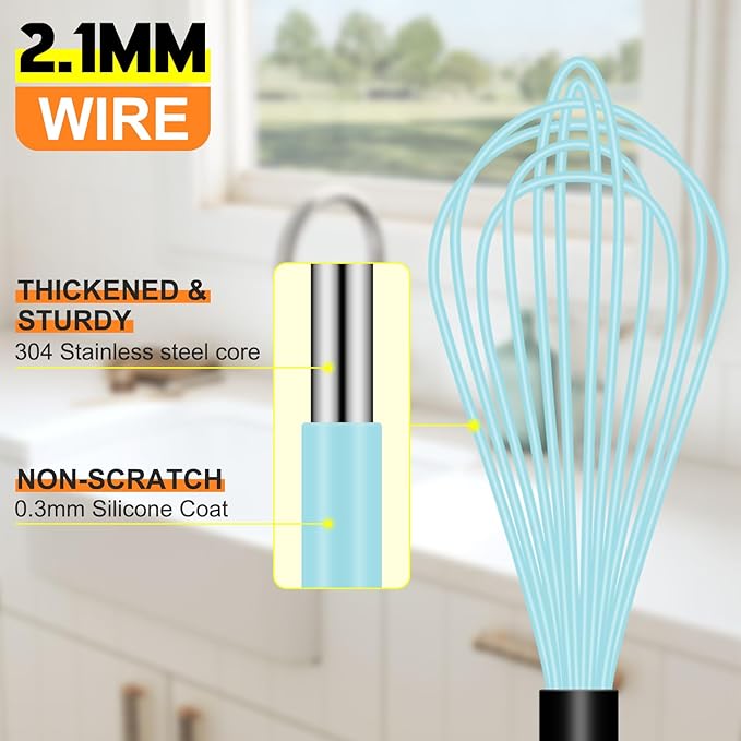 HOTEC 4 Pieces Silicone Whisks Set, Wire Balloon Whisks Egg Beater, Non-slip Handle Whisk for Non-stick Cookware Perfect for Cooking, Stirring, Beating and Blending (Blue) - Image 8