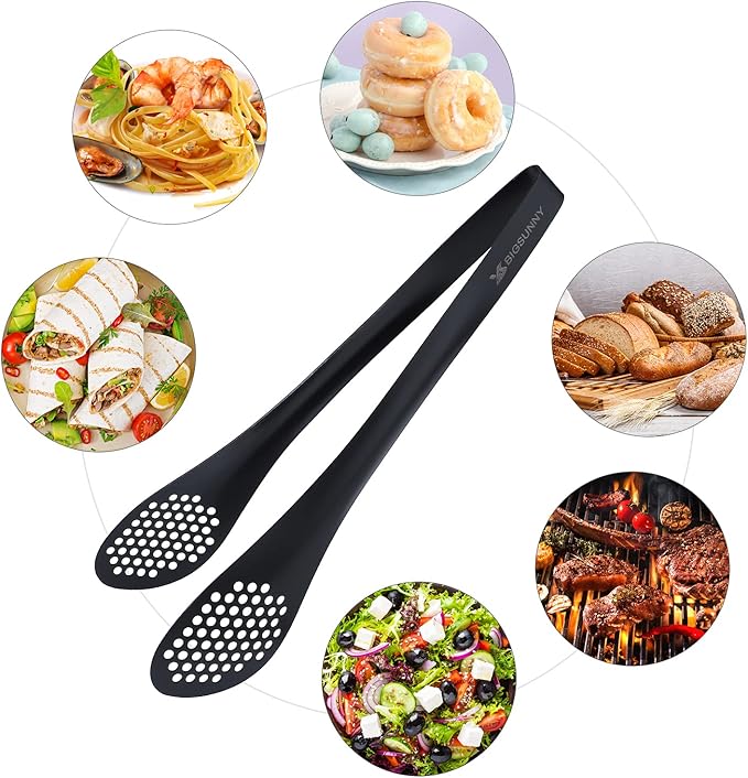 MSY BIGSUNNY Stainless Steel Buffet Tongs - Heavy Duty Kitchen Food Tong for Cooking and Serving (Black - 11" Serving Tongs) - Image 6
