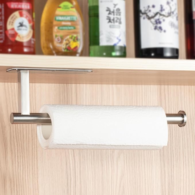 ASTOFLI Paper Towel Holder Under Cabinet No Drilling, Self Adhesive Paper Towel Holder Wall Mount for Kitchen Rack, Under Counter Napin Holder No Drill, RV, 304 Stainless Steel, Silver - Image 6