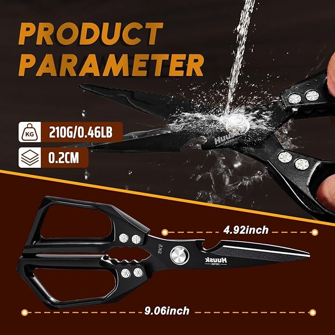 HUUSK Kitchen Scissors for Food - Stainless Steel Kitchen Shears, Sharp Black Meat Scissors Dishwasher Safe, Heavy Duty Poultry Shears, Japanese Cooking Scissor for Chicken, Christmas Gifts for Men - Image 7