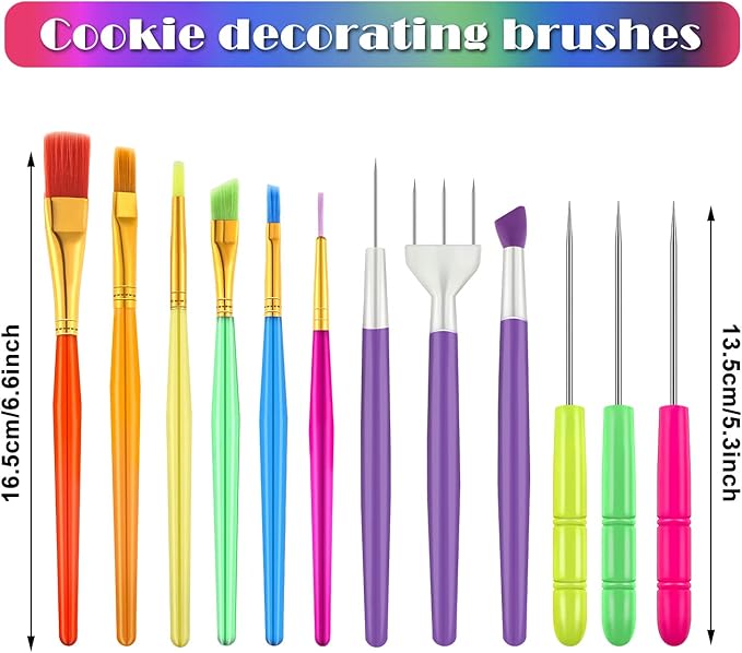 Boao 15 Pcs Cookie Decorating Supplies Tool Set Includes 6 Cookie Decorating Brushes 6 Sugar Stir Needle 3 Cake Scriber Tools for Baking Lovers Cake Fondant Decorations