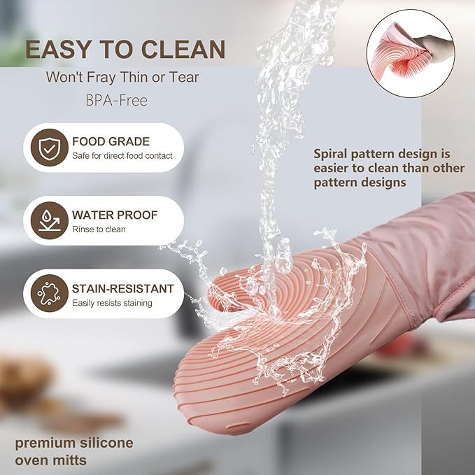Silicone Oven Mitts-13.6 in Extended Oven Mitts Heat Resistant 500F, Oven Gloves with Soft Liner Good Grippy BPA-Free Easy to Clean Flexible-Oven Mits Set for Cooking Baking Grilling BBQ - Image 7