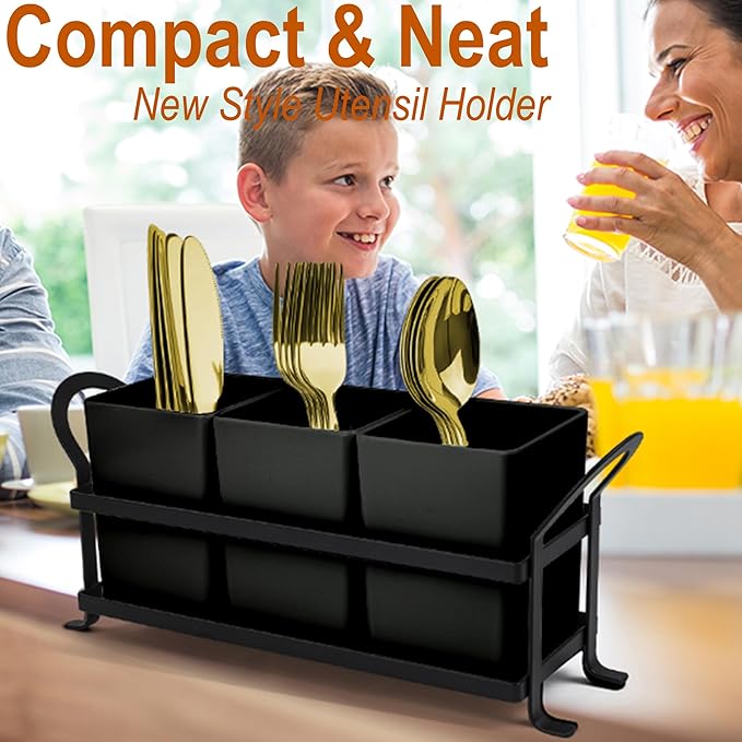 Czlizdyt Cutlery Holder with Drain Holes, Silverware Caddy for Party Countertop, 3pcs Bins Set Utensil Holders for Spoon and Fork, Black - Image 7