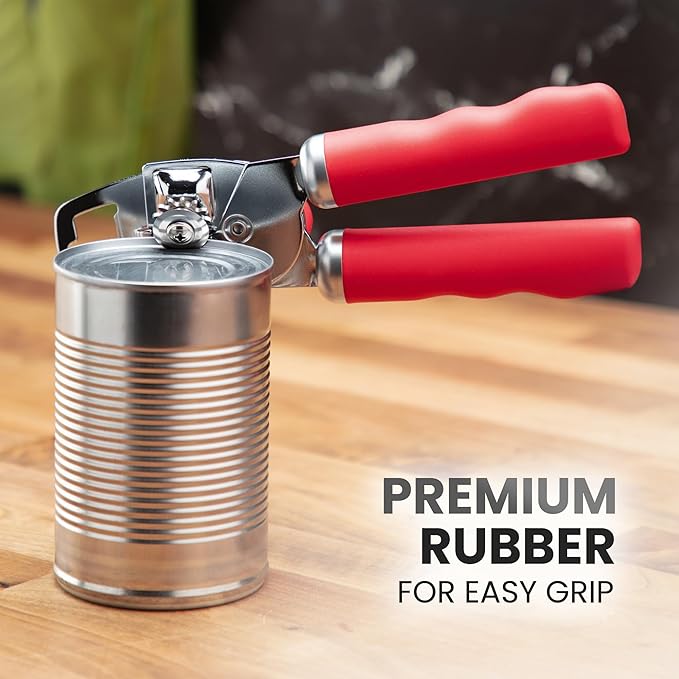 Zulay Kitchen Heavy Duty Stainless Steel Can Opener Manual with Bottle Opener - Rust Proof Manual Can Opener With Turn Knob & Comfy Soft Grip Handles - Cherry Red - Image 8