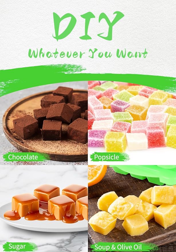 4 Pack Mini Ice Cube Trays for Freezer-Easy Release & Stackable | Small Ice Cube Trays with Lid-Tiny Ice Cube Tray for Mini Fridge with Freezer, Perfect for Cocktails,Whiskey,Juice. Green