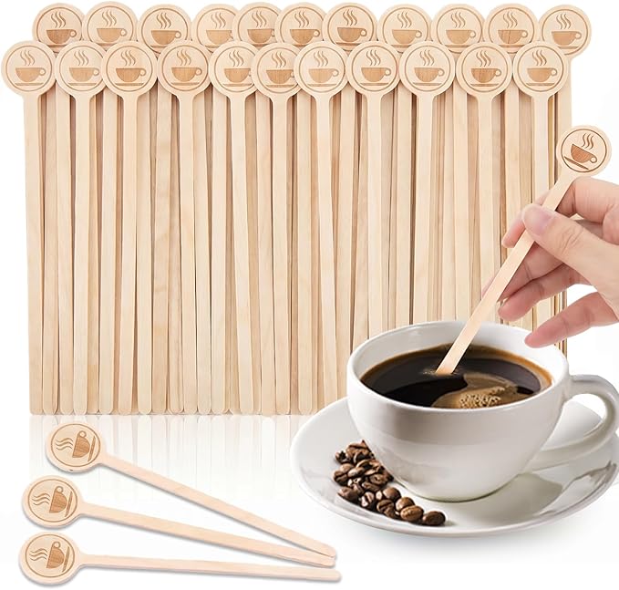 100Pcs Coffee Stirrers-5.9 Inch Natural Wooden Stir Sticks with Round Ends, Disposable Biodegradable Cafe Grade Coffee Stir Sticks Wood Beverage Mixer for Coffee Cocktails Milk Tea - Image 9