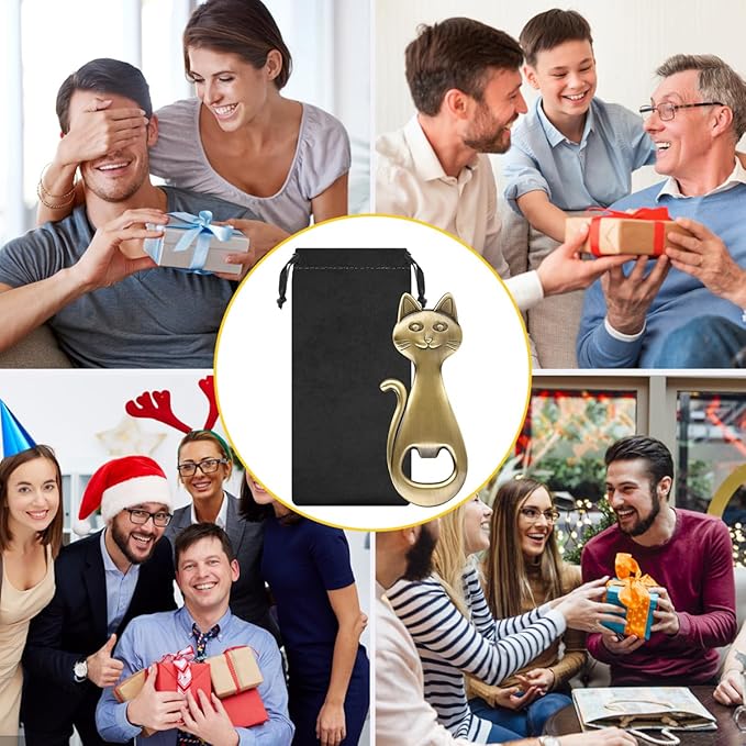 Cat Beer Bottle Opener, Cat Gifts for Cat Lovers, Kitty Beer Opener, Birthday Gifts, Christmas Gifts for Women Men, Bronze with Bag