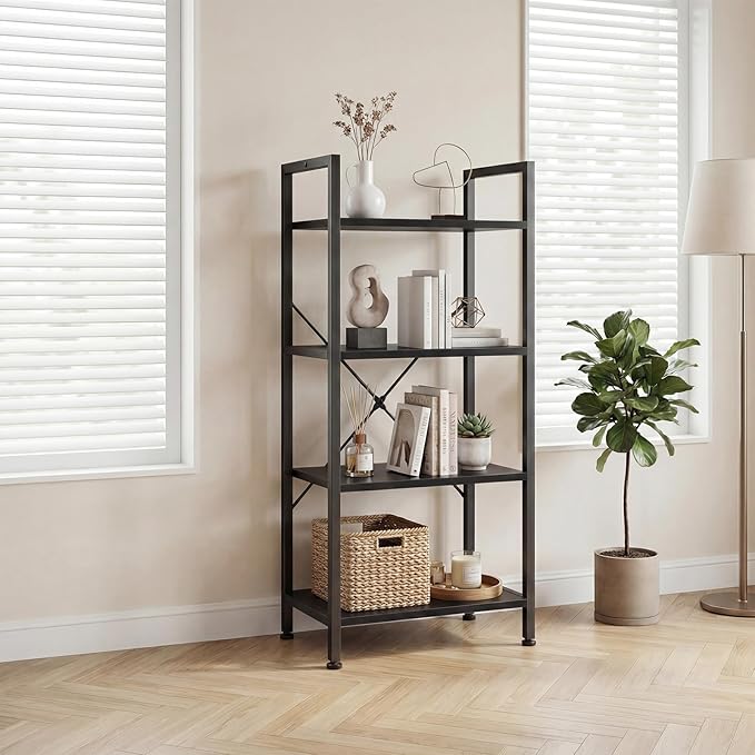 DUMOS 4 Tiers Bookshelf, Classical Book Shelf, Tall Display Shelves in Living Room/Home/Office, Storage Organizer for CDs/Books/Movies, Black - Image 7