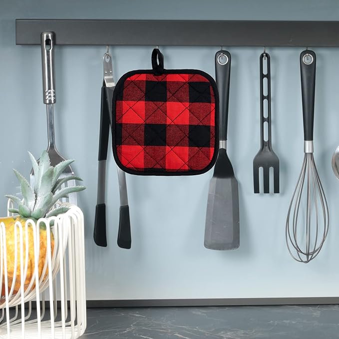 Joyhalo 4 Pack Pot Holders for Kitchen,Cotton Oven Holder with Great Heat Resistance,Non Slip Hot Pads for Kitchen Clearance,Black and Red - Image 8