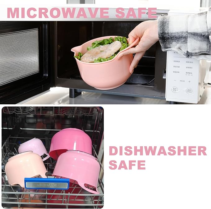 BoxedHome 4 Pack Nesting Mixing Bowl with Pour Spout and Handle, BPA free Microwave & Dishwasher Safe(Pink Gradient, 4 Pack with Handle) - Image 8