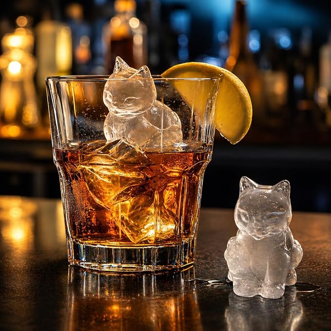 Cat Ice Cube Tray Mold - 3D Cat Shape Ice Cube Trays, Cute Ice Cube Molds for Whiskey Bourbon, 4-Hole Large Fun Shapes Ice Cube Trays, Funny Cats Gifts for Animals Lovers Women Men