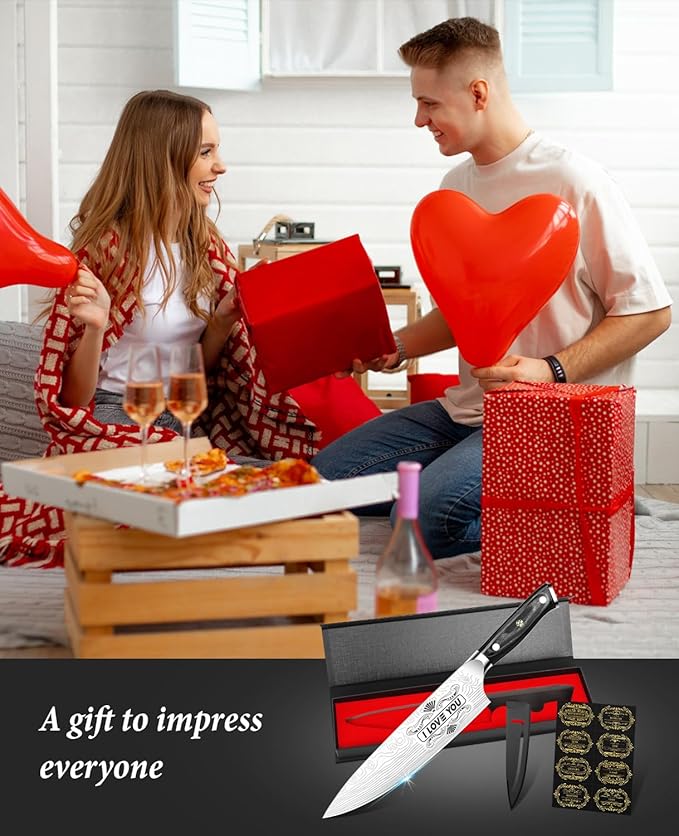 MOSFiATA Gifts for Men Women Christmas, 8" Sharp Kitchen Knife Set with Sheath Professional German EN1.4116 Stainless Steel, Chef Gifts for Best Dad Mom Birthday, Anniversary Xmas Gift Box-I Love You - Image 7