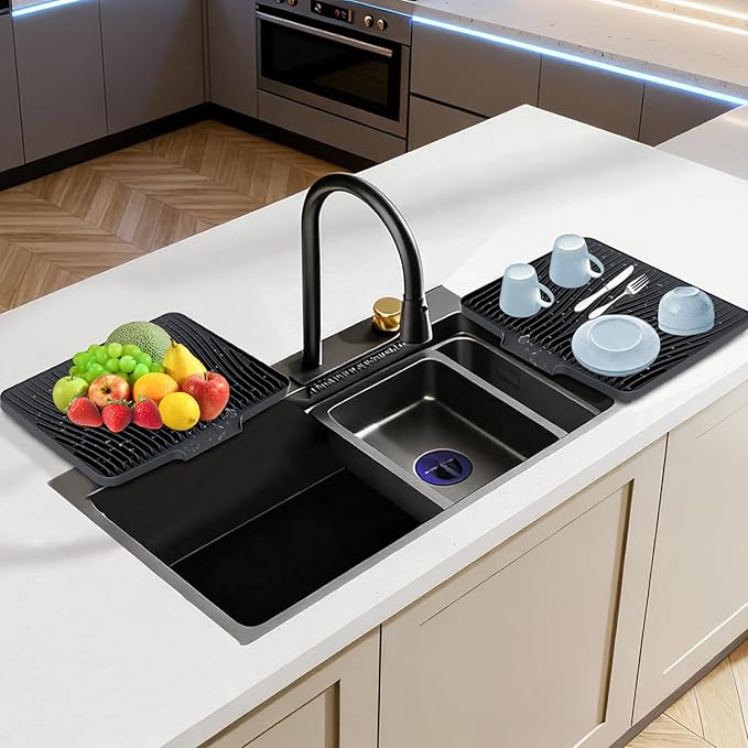 Silicone Dish Drying Mat for Kitchen Counter, Dish Drying Pad, Non-Slip Drain Pad with Built-in Drain, Heat Resistant Stone Drying Mat - Image 6