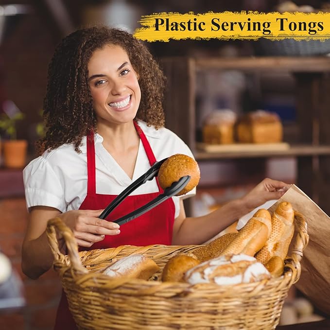 Tessco for you 80 Pcs Plastic Tongs for Serving Bulk, 9 Inch Plastic Disposable Serving Tongs, Heavy Duty Salad Tong for Kitchen, Buffet, BBQ, Events & Catering (Black) - Image 7