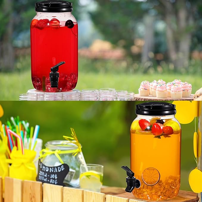 Tanlade Plastic Drink Dispenser with Stand Beverage Dispenser with Sturdy Metal Base Juice Dispensers for Parties Lemonade Jar with Spigot for Weddings Countertop, Each 1 Gallon (Black)